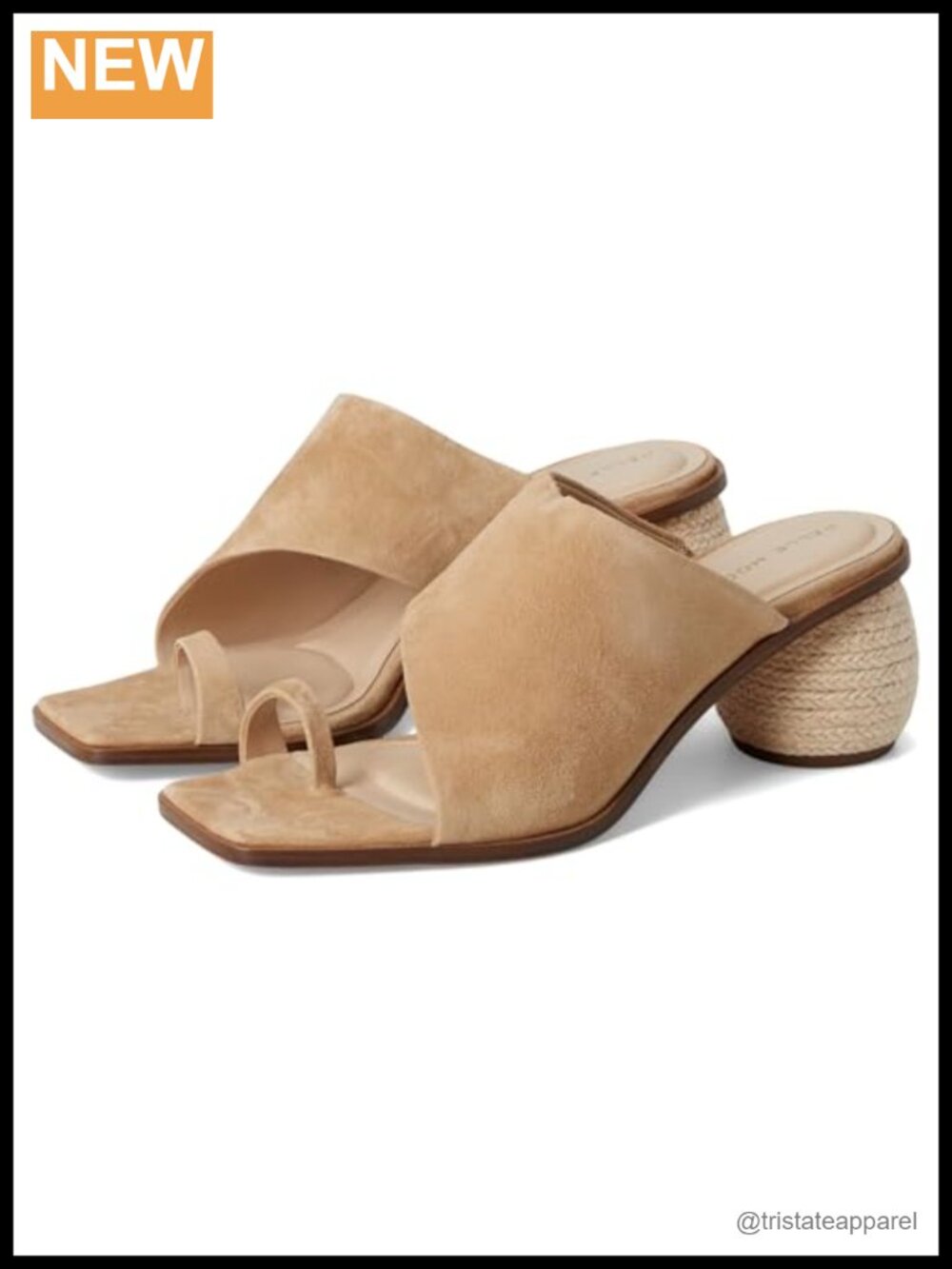Lahni Slide Sandals Leather Open Square Toe Jute Block Heel
